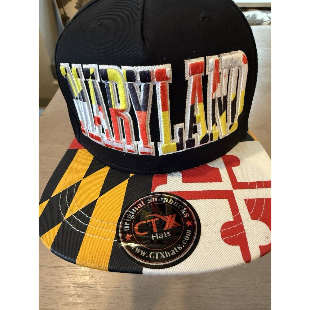 Hat Maryland Snap Back MD Flag Hat Cap CTX Black with Flag on Brim & Hat - Picture 11 of 12